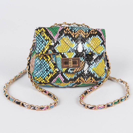 Multi Snake Quilted Mini Bag: Blue