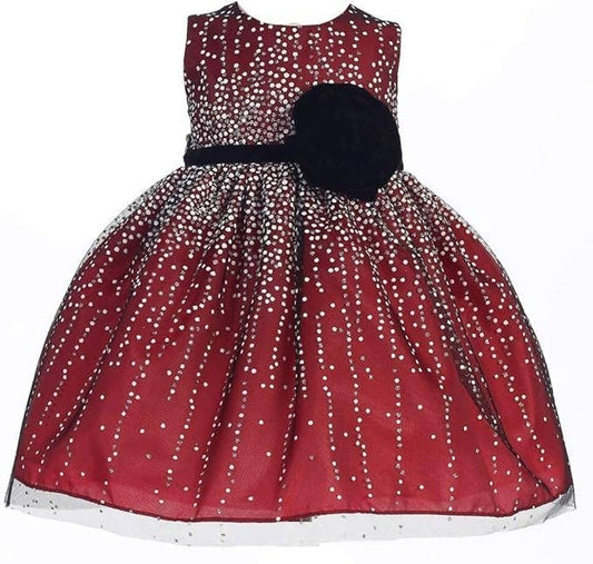 Baby Girls Sequin Icicle Glitter Mesh Holiday Party Dress: Red 389 / M (12months)