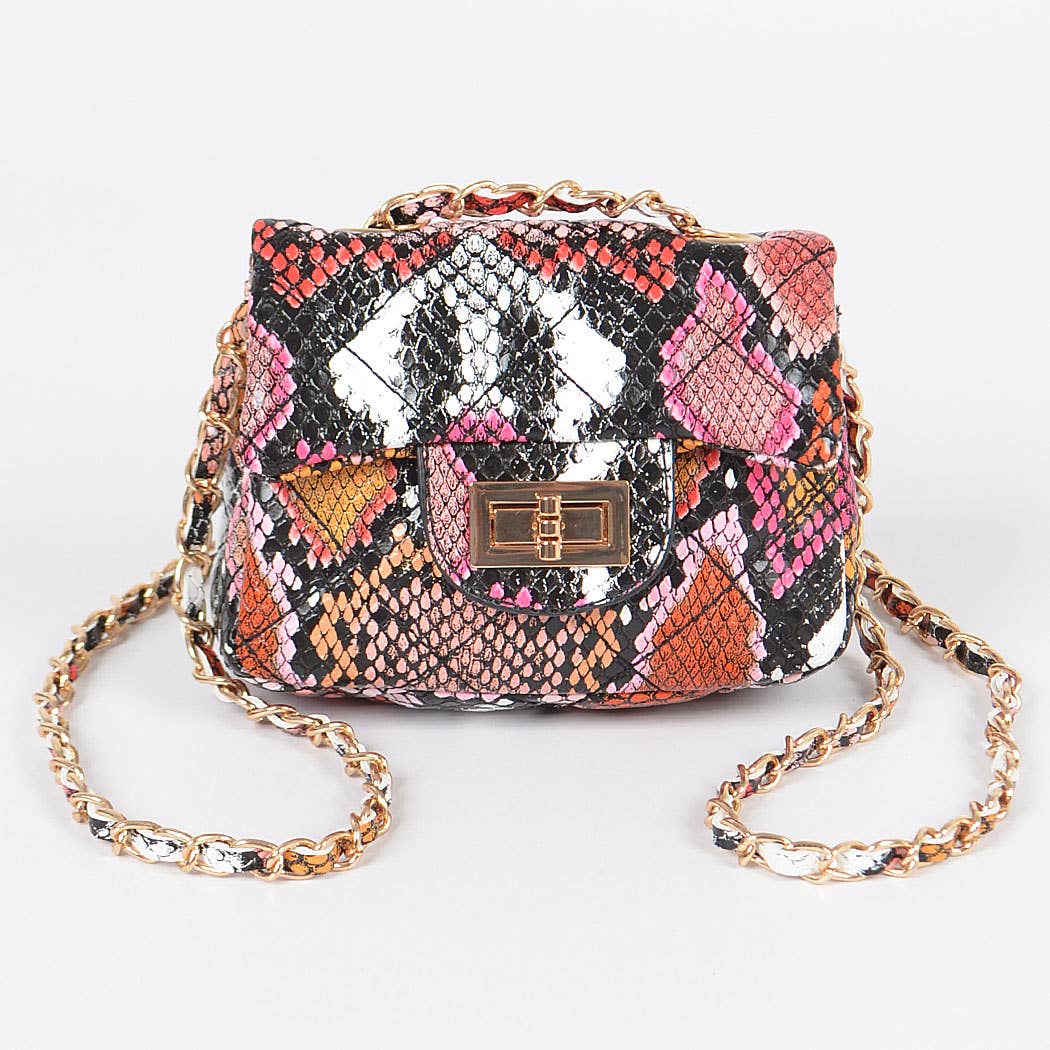 Multi Snake Quilted Mini Bag: Blue