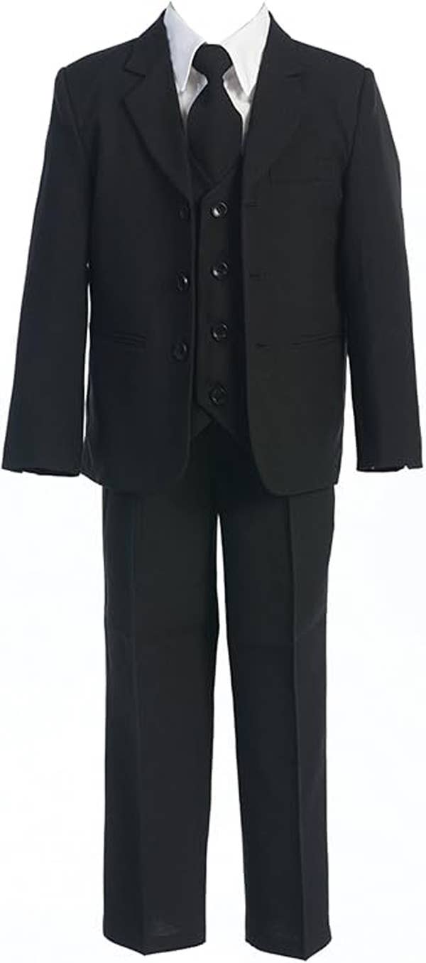 5 Piece Boys Formal Dress Suit with Shirt and Vest : Black / 1T