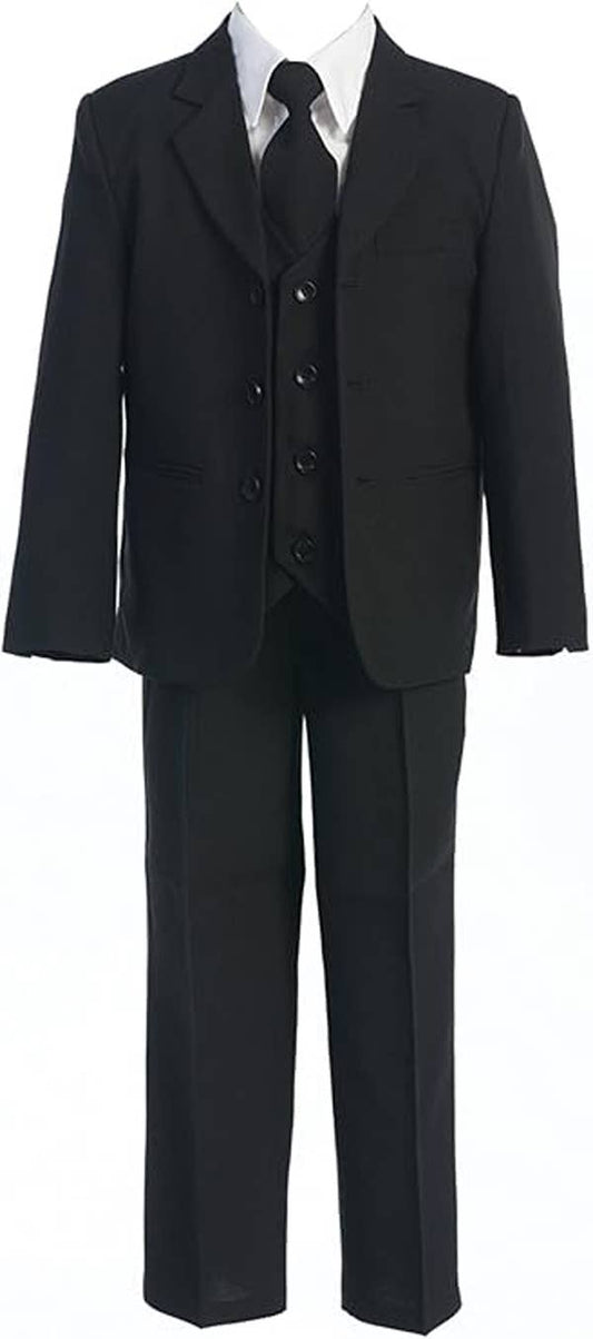 5 Piece Boys Formal Dress Suit with Shirt and Vest : Black / 1T