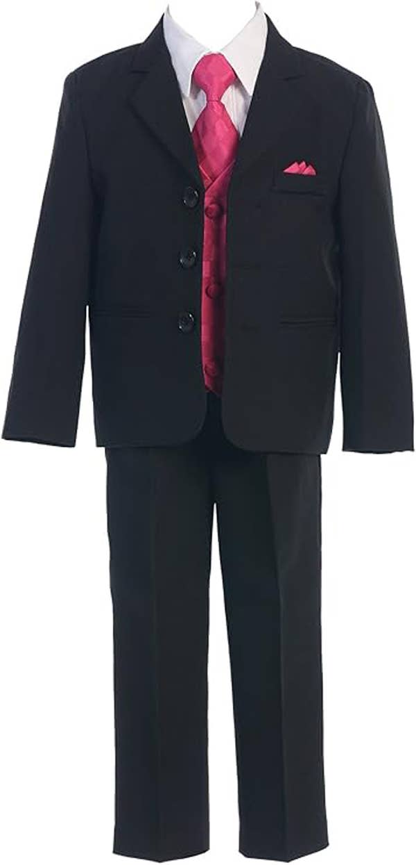 5 Piece Boys Formal Dress Suit with Shirt and Vest : Black / 1T