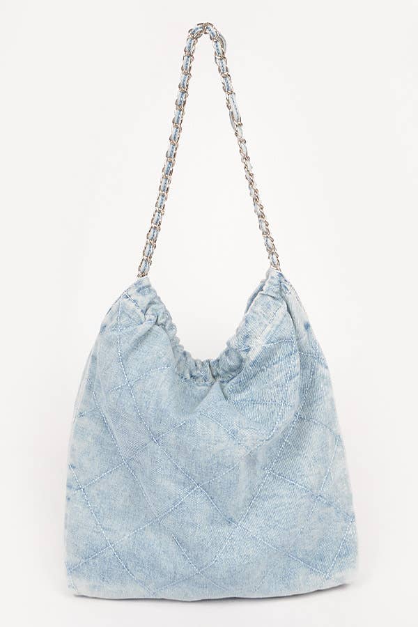Stonewashed Quilted Denim Chain Bag