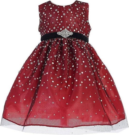 Baby Girls Sequin Icicle Glitter Mesh Holiday Party Dress: Red 389 / M (12months)
