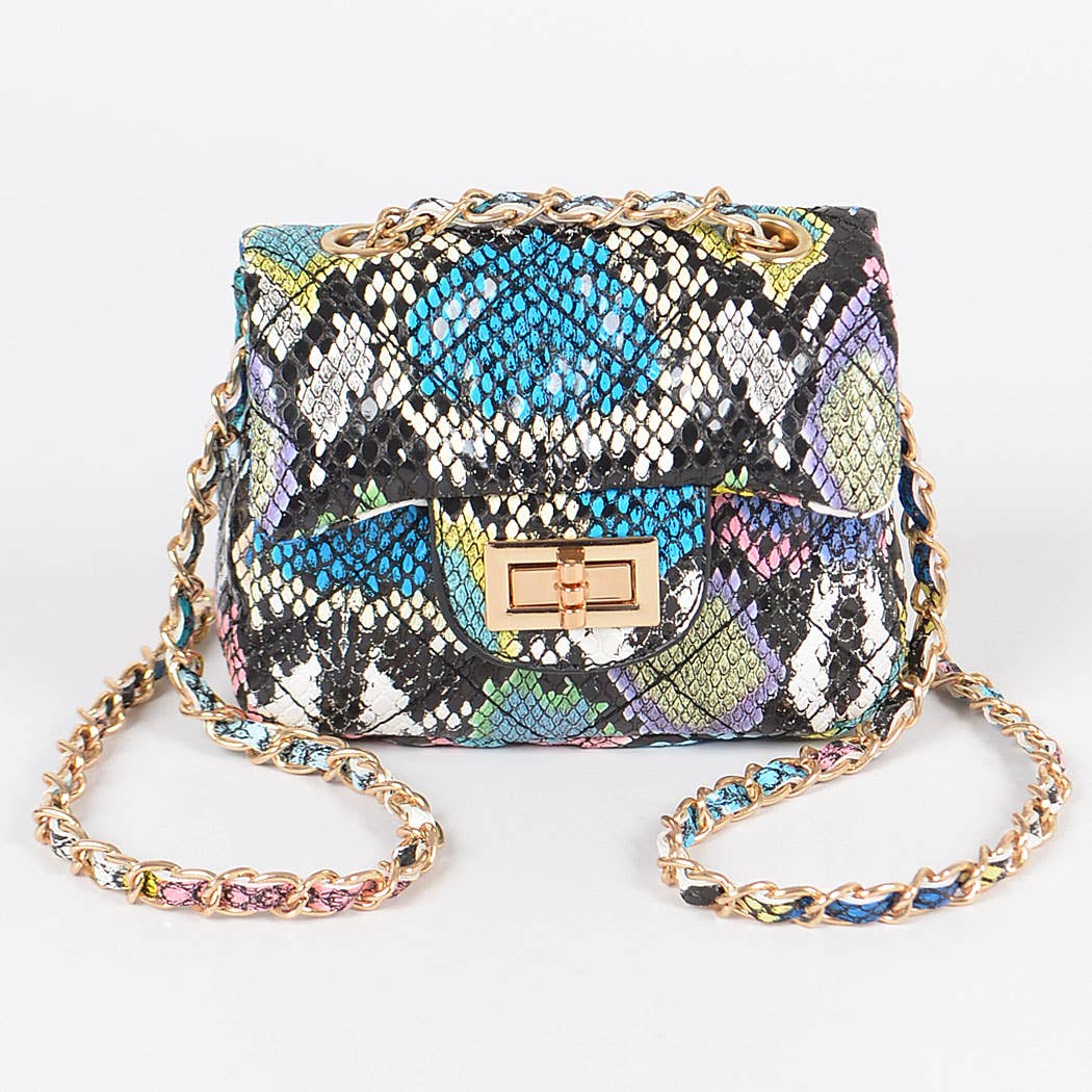 Multi Snake Quilted Mini Bag: Blue