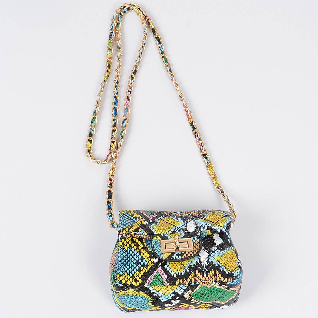 Multi Snake Quilted Mini Bag: Blue