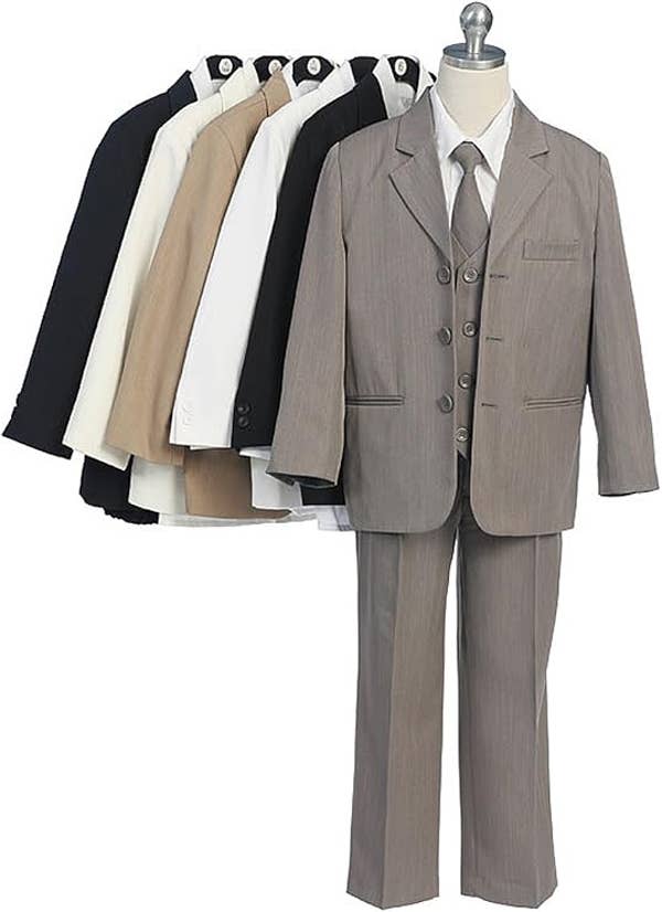 5 Piece Boys Formal Dress Suit with Shirt and Vest : Black / 1T