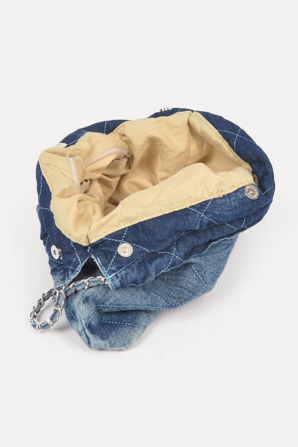 Stonewashed Quilted Denim Chain Bag