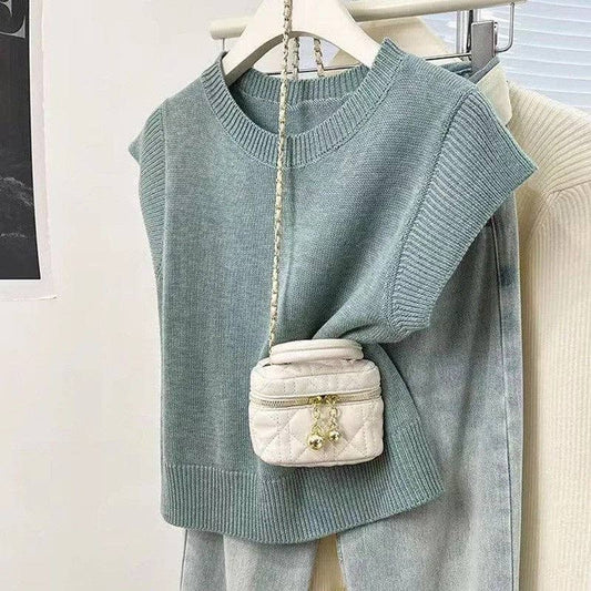 Solid Color Knit Short Sleeve T-Shirt: BLUE / One_size