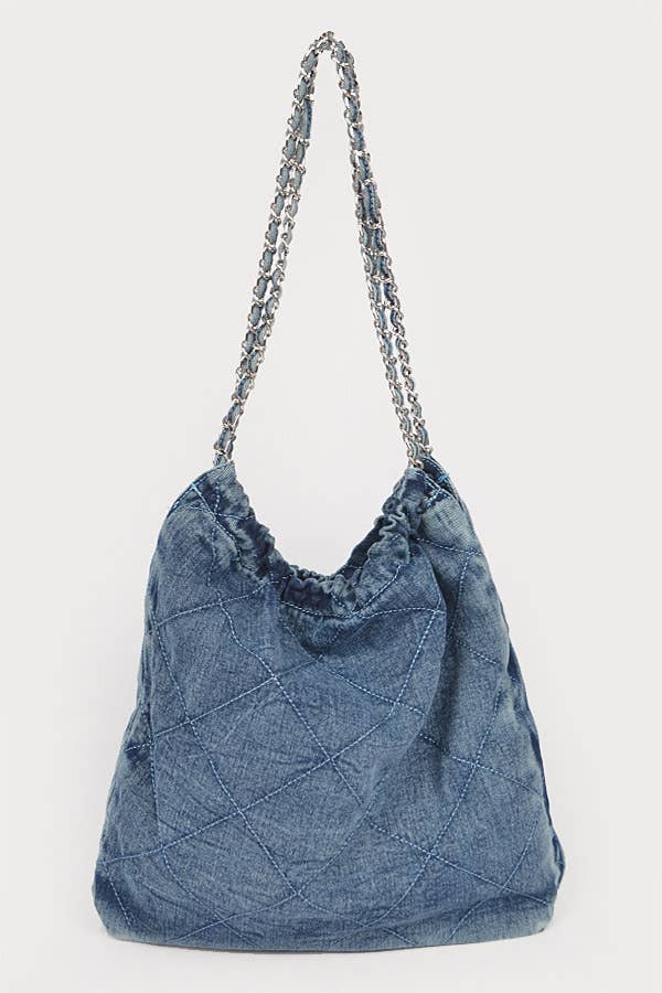 Stonewashed Quilted Denim Chain Bag