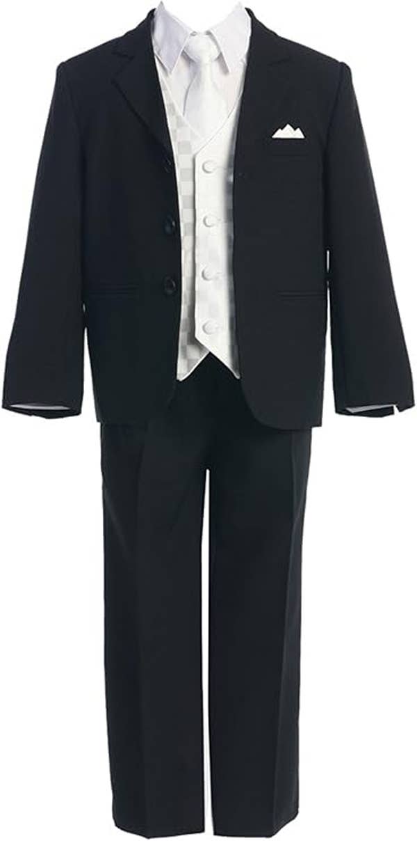 5 Piece Boys Formal Dress Suit with Shirt and Vest : Black / 1T